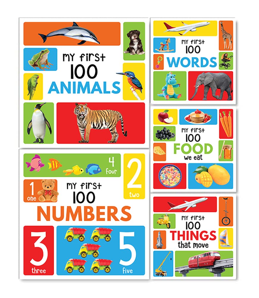 My First 100 Series Boxset- Pack of 5 Picture Books for Children (Animals, Words, Numbers, Food We Eat and Things That Move)