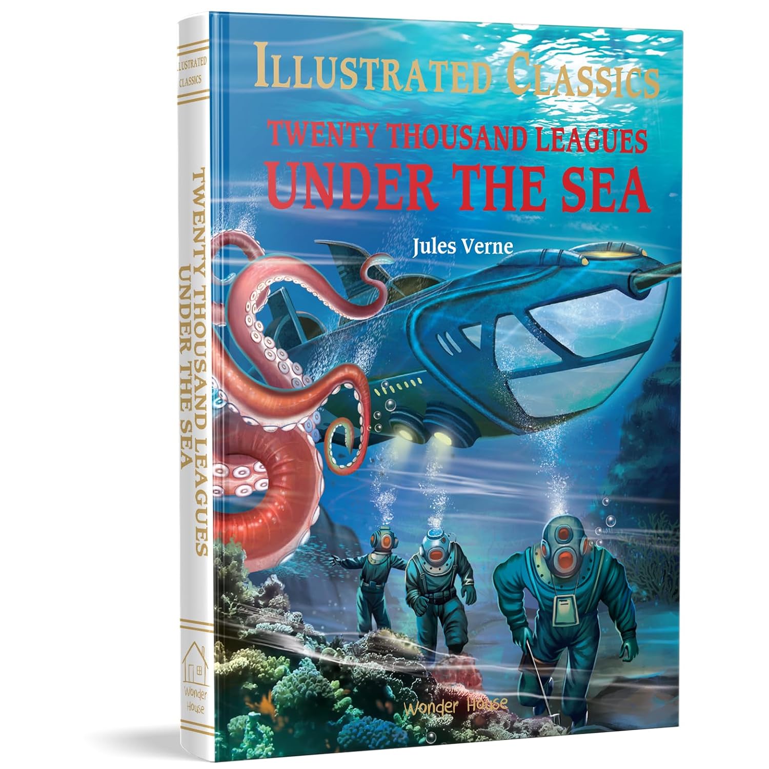 Twenty Thousand Leagues Under The Sea: Illustrated Abridged Children Classic English Novel With Review Questions (Hardback)  -  Jules Verne